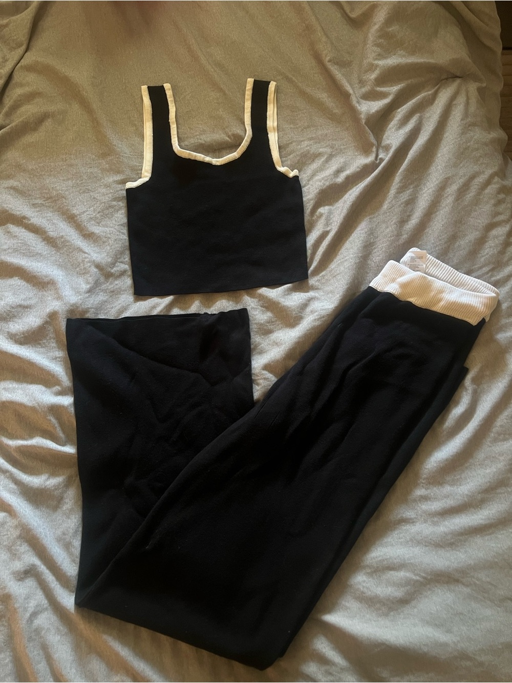 Forever 21 Black Knit Jogger Set with Cream Trim